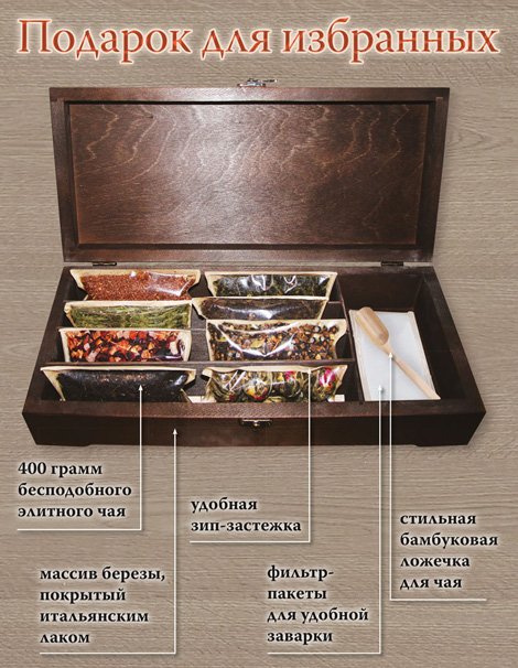 Elite TeaBox premium (ларец из массива березы с элитным чаем премиум) «Для избранных»
